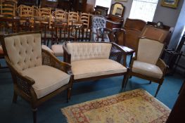 Edwardian Bergere Sofa and Two Individual Armchairs