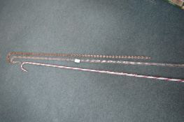 Three Victorian Red Glass Twist Walking Canes