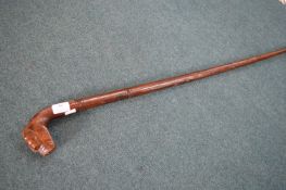 Carved Wooden Bulldog Walking Stick