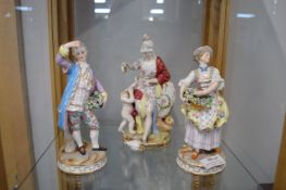 Three Continental Figurine with Blue Crossed Swords