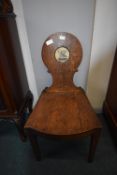 Georgian Oak Hall Chair with Hand Painted Plaque Depicting a Phoenix
