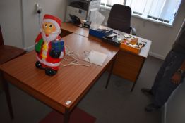 *Redwood Effect Desk, Table, and a Gas-Lift Chair