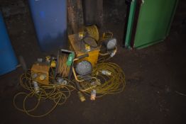 *Large Quantity of 110v Extension Leads, Lamps, Sp