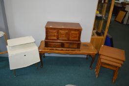 Coffee Table, Oak Chest with Drawers, Retro Wicker
