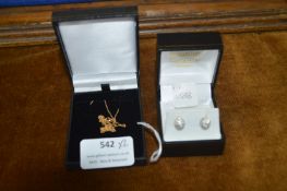 9K Gold Chain ~0.8g, plus 9k Gold Ear Studs