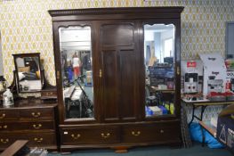 Large Edwardian Triple Wardrobe with Beveled Edge