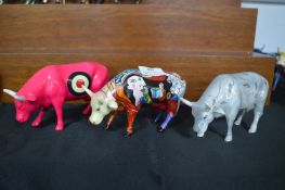 Three Cow Parade Decorative Pottery Cows