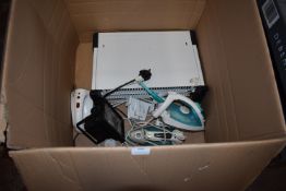 *Box Containing Two Irons, Heater, Light, and a Whisk