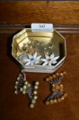 Small Tin Containing Costume Jewellery Brooches et