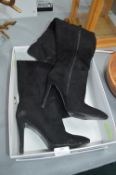 Size: 6 Black Sillito Heel Suede Boots