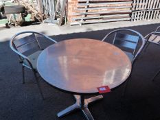 Stainless Steel Topped Bistro Table and Two Alumin