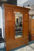 Edwardian Inlaid Mahogany Wardrobe with Beveled Ed