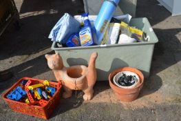 Storage Tub Containing Plant Pots & Garden Items & Plastic Meccano