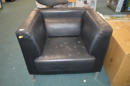 *Black Leather Deep Seated Armchair