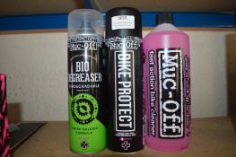 *Muc-Off Biodegradable Degreaser, Bike Protect Spray, and Bike Shampoo
