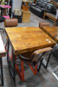 *Bespoke Steel Framed Wooden Topped Café Table and Two Chairs with Cushioned Backs