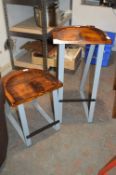 *Wooden Seated Steel Framed High Level Stool and a Low Level Stool