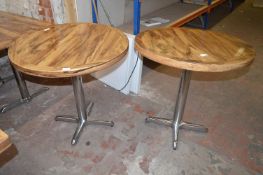*Two Round Wood Effect Tables on Steel Bases ~80cm diameter