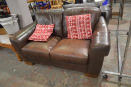 *Brown Leather Two Seat Sofa with Two Cushions