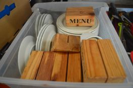 *Box of Side Plates and Wooden Menu Stands