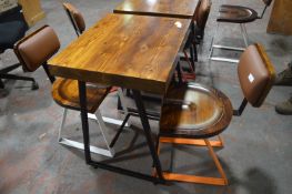 *Bespoke Steel Framed Wooden Topped Café Table and Two Chairs with Cushioned Backs