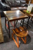 *Wooden Topped Steel Framed Coffee Table 75cm high and Two Stools
