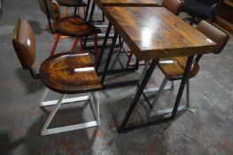 *Bespoke Steel Framed Wooden Topped Café Table and Two Chairs with Cushioned Backs
