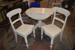 *White Painted Drop Leaf Side Table with Two Chairs