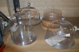 *Three Glass and Two Plastic Cake Domes and Stands/Boards