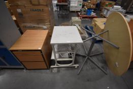 *Two Drawer Foolscap Filing Cabinet in Oak, Computer Printer Stand, and a Circular Table in