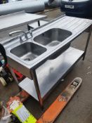 * S/S double bowl sink with RH drainer - 1500w x 600d x 880h
