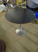 * 2 x S/S pedestal base table with 800 diameter round tops - dark wood effect