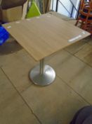 * 4 x S/S pedestal base table with 650 x 650 square tops - beech effect