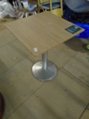 * 2 x S/S pedestal base table with 600 x 600 square tops - beech effect