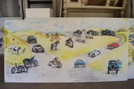 *8ft x 4ft Painting on Board of Cars, Motorcycles,