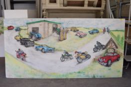 *8ft x 4ft Painting on Board of Cars, Motorcycles,