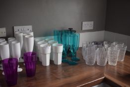 *Assorted Unbreakable and Coloured Glass Champagne Flutes, Disposable Beakers, etc.