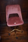 *Contemporary Style Swivel Chair in Pink Upholstery n Gold Pedestal