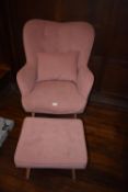 *Life Look Contemporary Style Wingback Chair in Pink Dralon with Matching Footstool