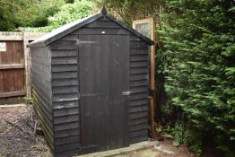 *6ft x 4ft Larch lap Shed and Contents of Various Timber Preservatives, Tubular Sack Barrow,