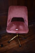 *Contemporary Style Swivel Chair in Pink Upholstery n Gold Pedestal