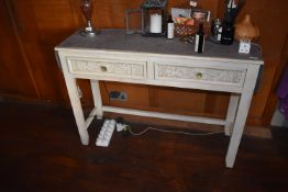 *Limed Beech Two Drawer Side Table with Carved Panels