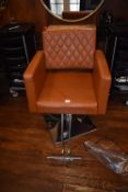 *Orlando Professional Salon Gas-Lift Chair in Tan Leather with Geometric Stitching on Chrome