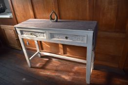 *Limed Beech Two Drawer Hall Table with Carved Panels, Decorative Throw and Tealight Holder