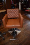 *Orlando Professional Salon Gas-Lift Chair in Tan Leather with Geometric Stitching on Chrome