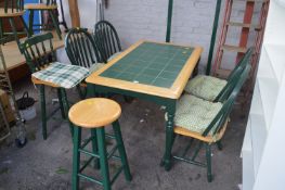 Green Tile Top Dining Table with Four Matching Cha