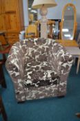 Tub Chair with Brown Floral Upholstery