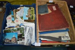 Two Trays of Ephemera, Postcards, Airline Document