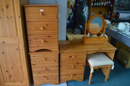 two Three Drawer Pine Effect Bedside Cabinets plus
