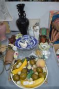 Blue & White Dishes, Ornamental Fruit Bowls, Vase,